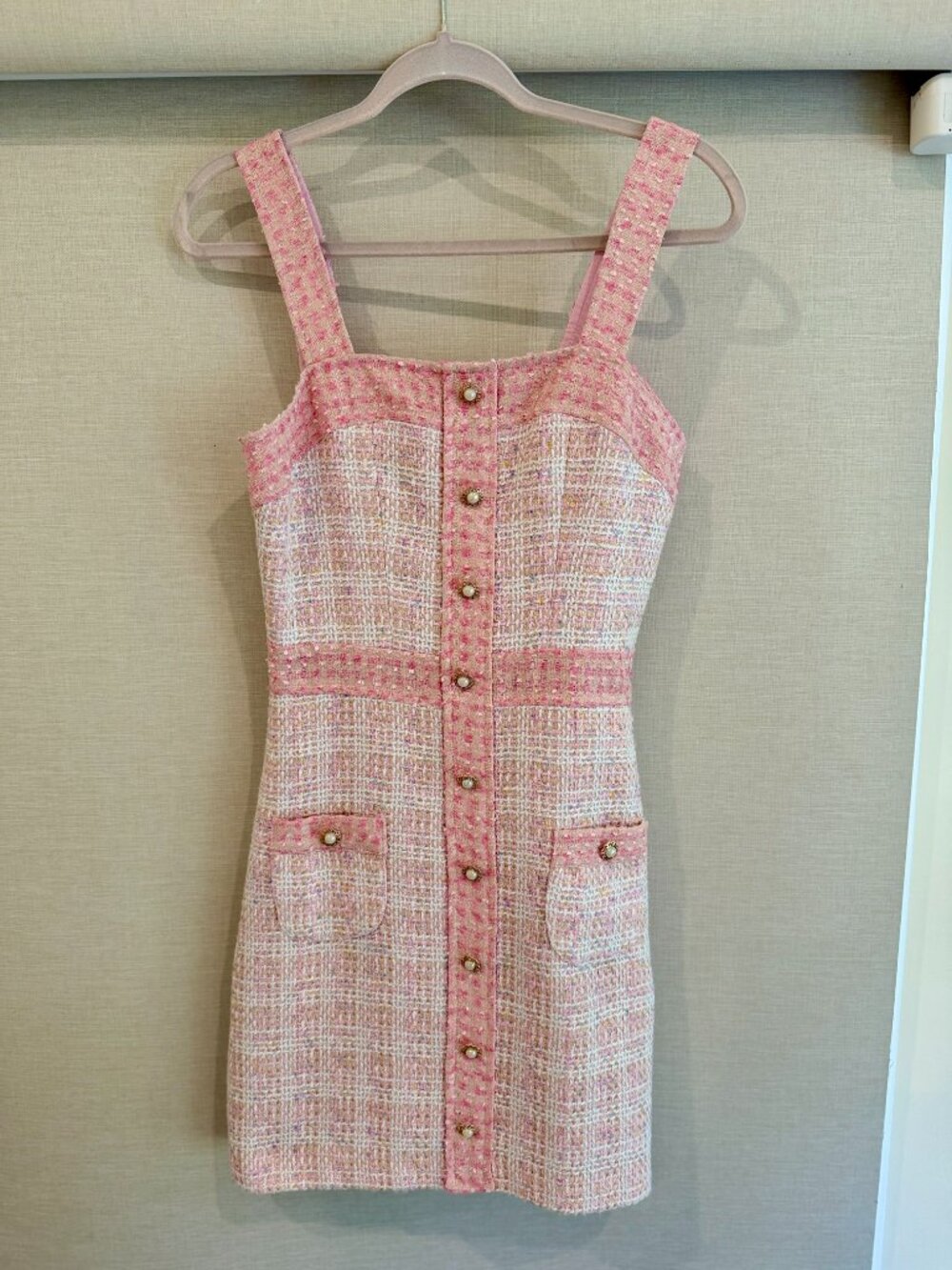 Amanda Uprichard Archie Pink Tweed Mini Dress Size S REVOLVE - Picture 6 of 7